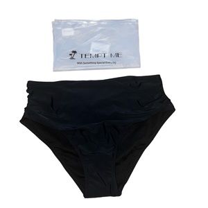 Tempt Me High Waisted Ruched Bikini Bottom Black Sz L